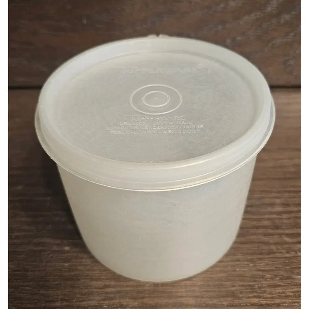VTG 1970s TUPPERWARE Round Storage Container 250-21 & Lid 215-49 Frosted Clear